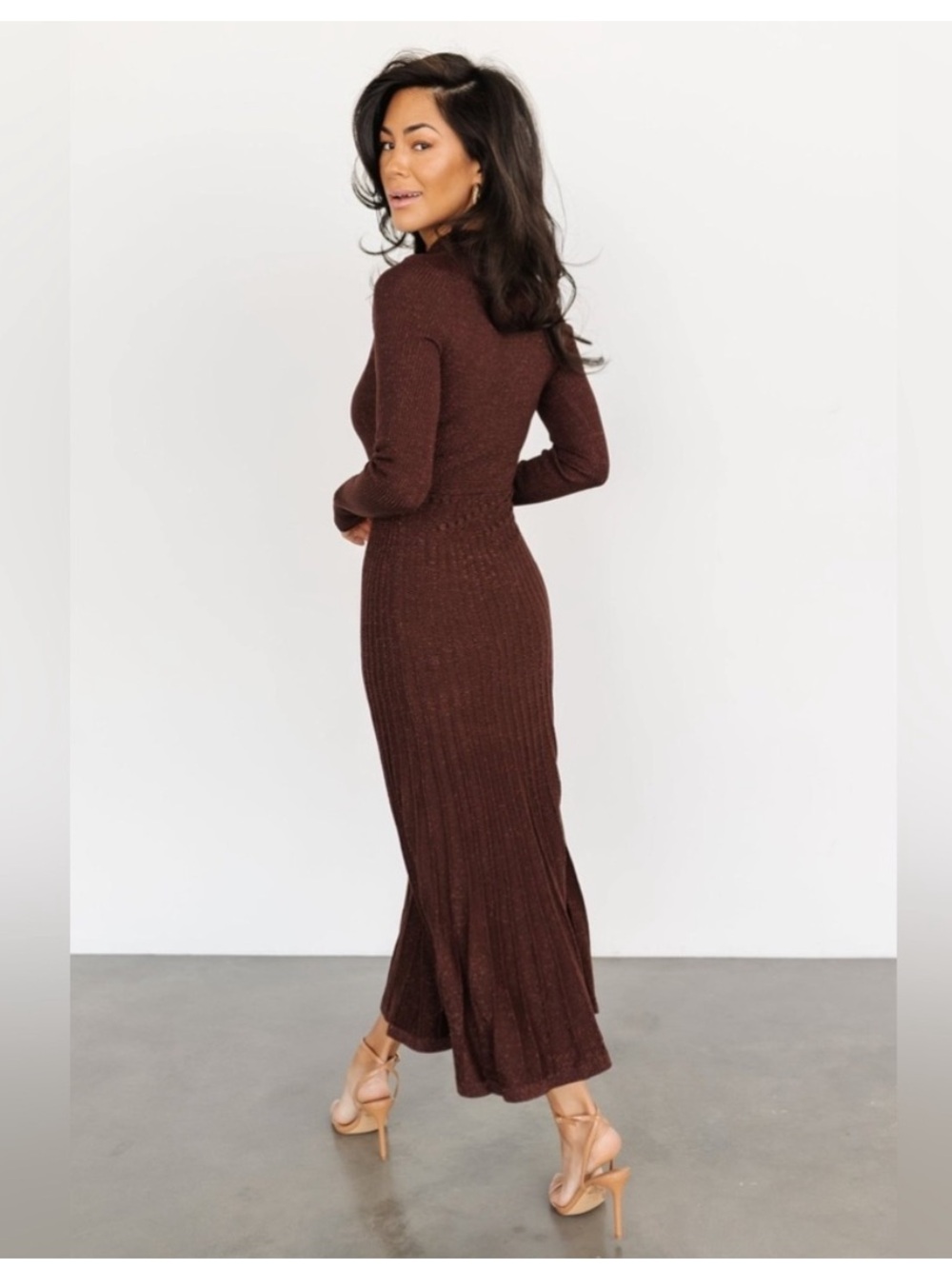 Baltic Born Jamelia Pleated Long Sleeve Mock Neck Maxi Sweater Dress Size XL - Picture 3 of 10